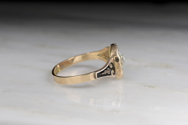 Antique Victorian Engagement Ring England Rose Cut Diamond Enamel Pebble And Polish 3738