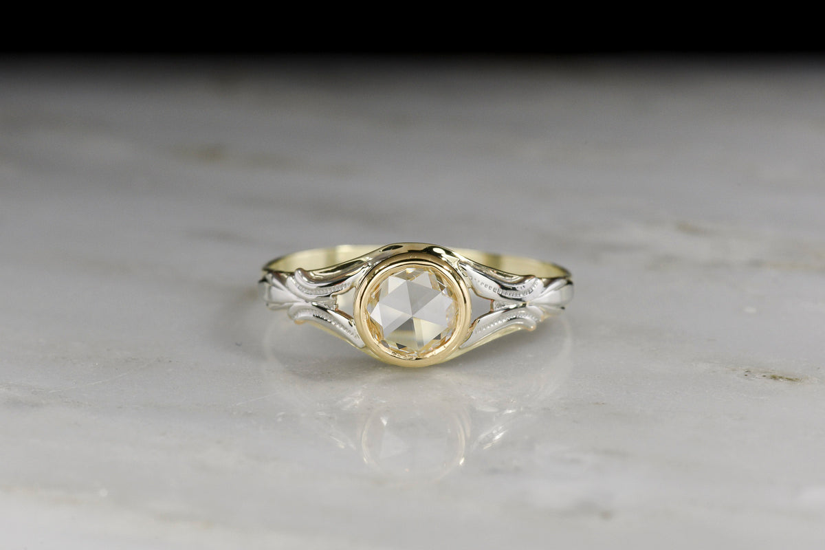 c. 1900 Victorian / Art Nouveau Rose Cut Diamond Ring in Mixed-Color 14K Gold