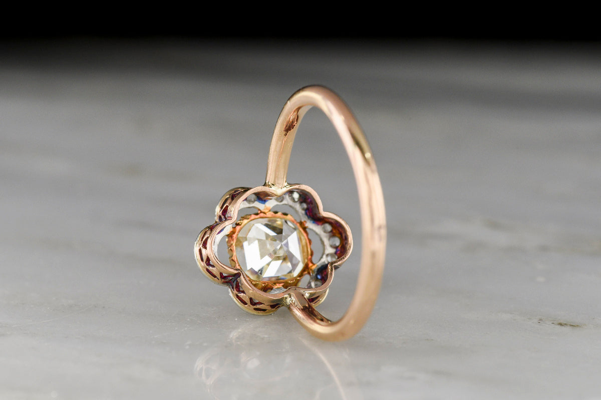 French (Parisian) 18K Gold and Platinum Belle Époque Square Emerald Cut Diamond Ring