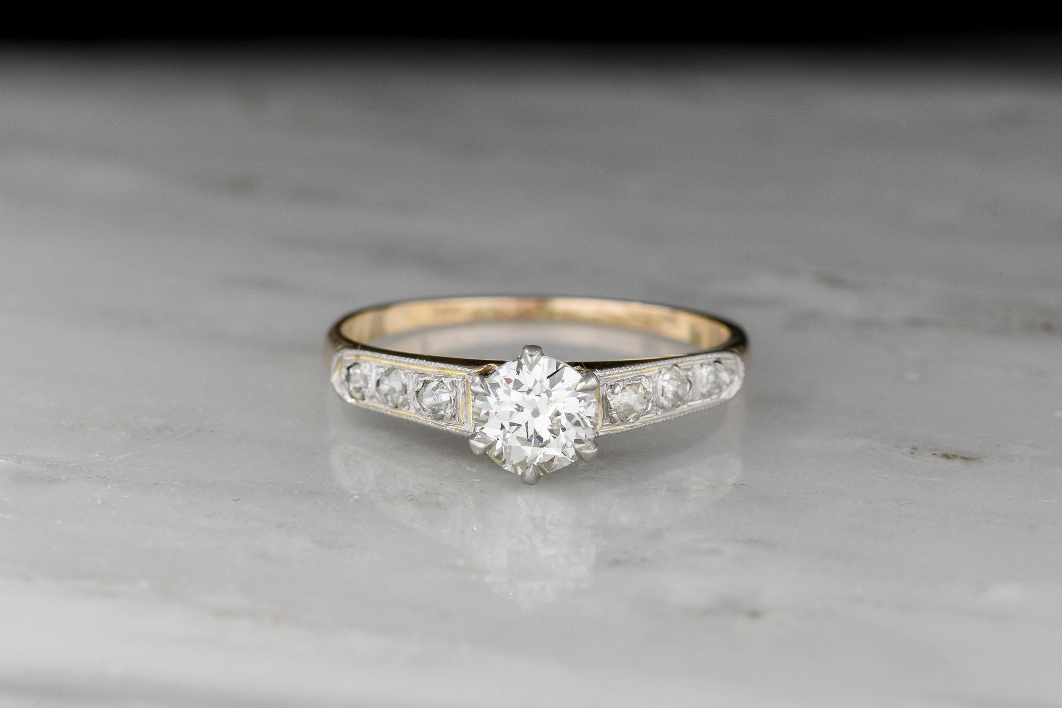 Antique Edwardian Engagement Ring: Gold Silver Diamond Ring