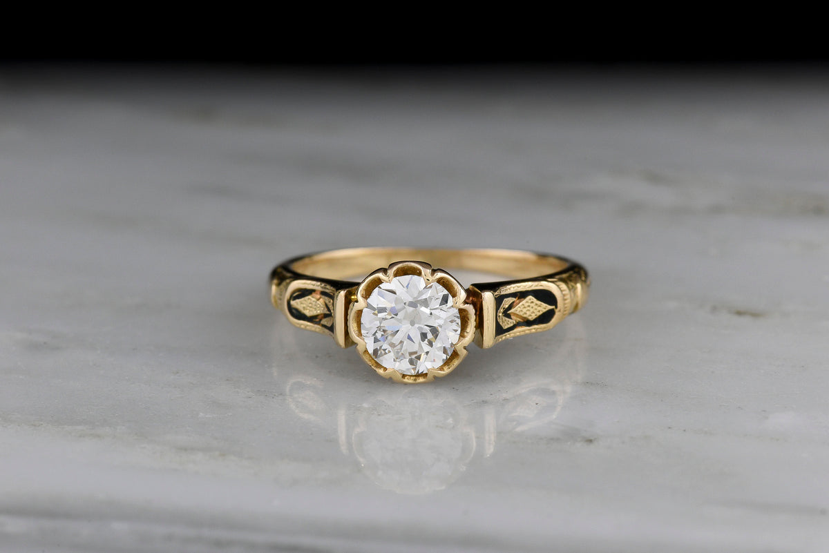 Mid-Late 1800s Victorian Engagement Ring, Inscribed "Honor" and "Virtue"