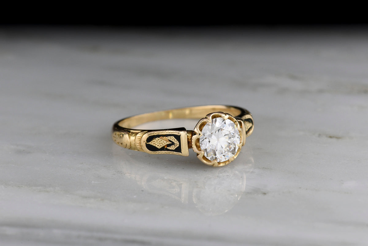 Mid-Late 1800s Victorian Engagement Ring, Inscribed "Honor" and "Virtue"