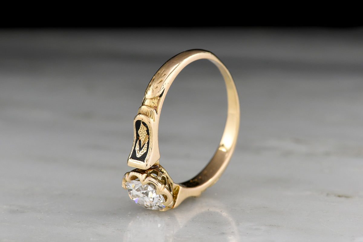 Mid-Late 1800s Victorian Engagement Ring, Inscribed "Honor" and "Virtue"