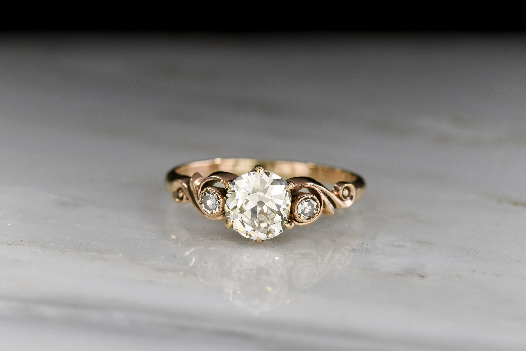 Antique 1900s Art Nouveau Diamond Engagement Ring Scrollwork Shoulders ...