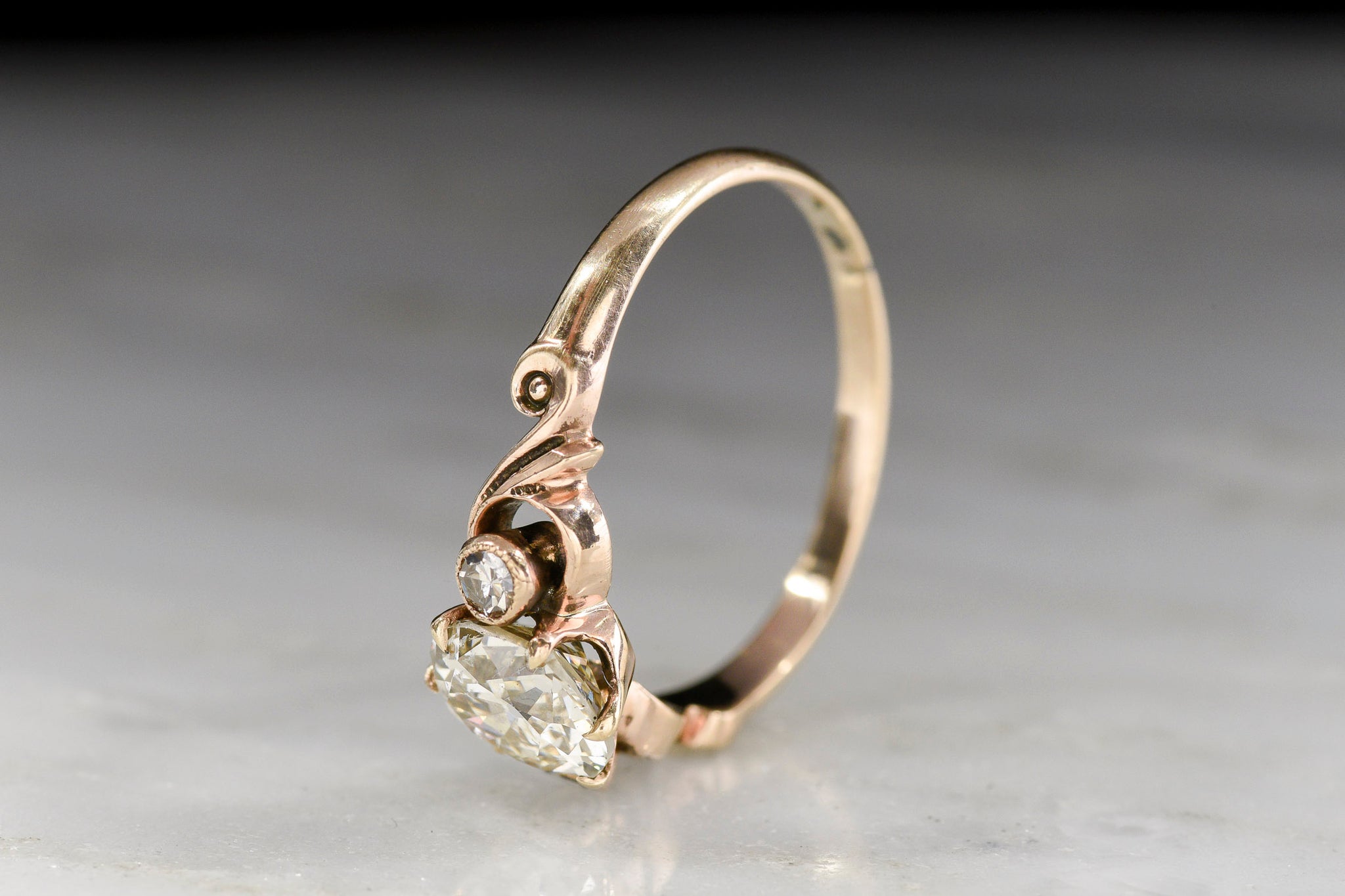 Antique 1900s Art Nouveau Diamond Engagement Ring Scrollwork Shoulders ...