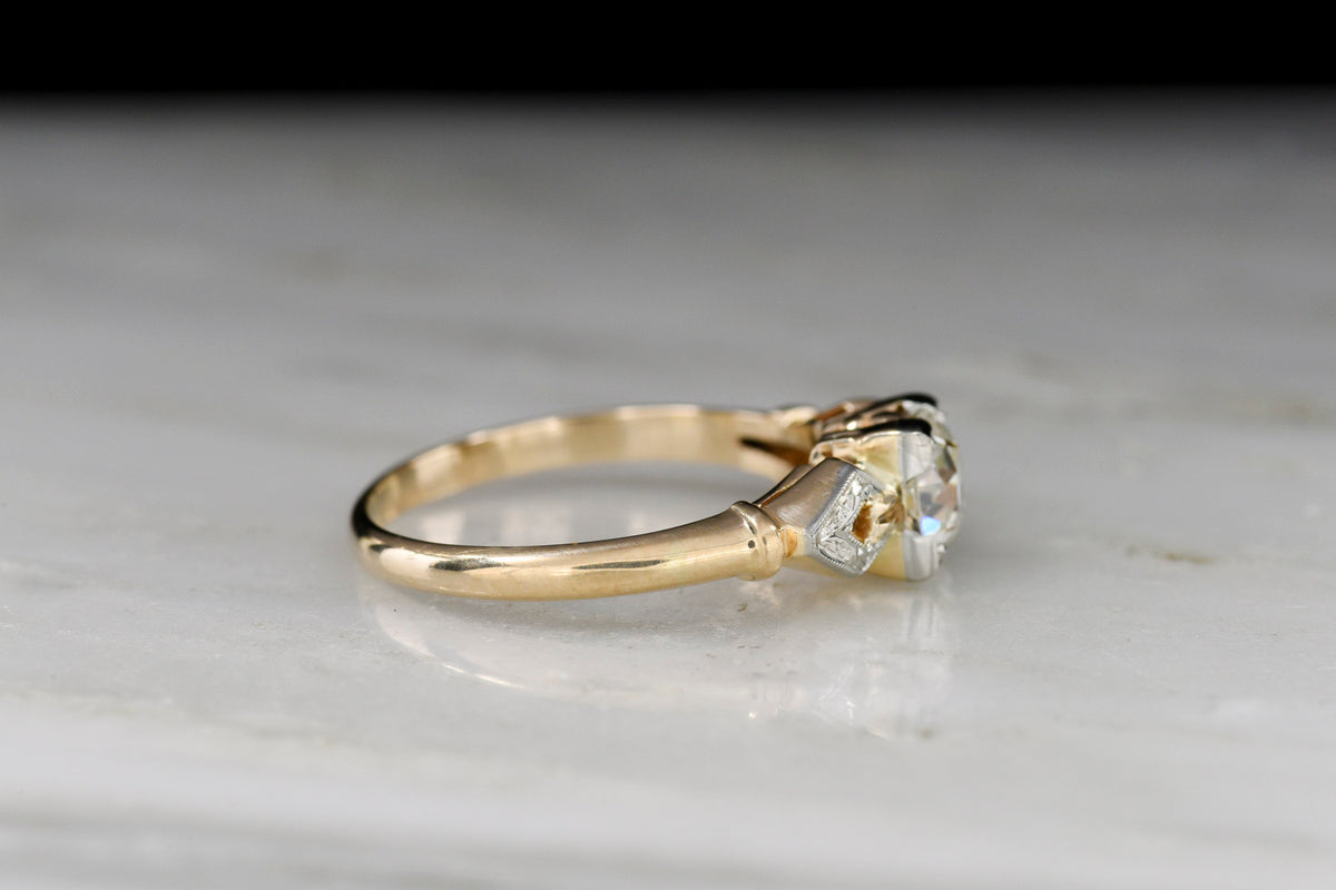 WWII-Era Two-Toned Engagement Ring with an Old European Cut Diamond Center