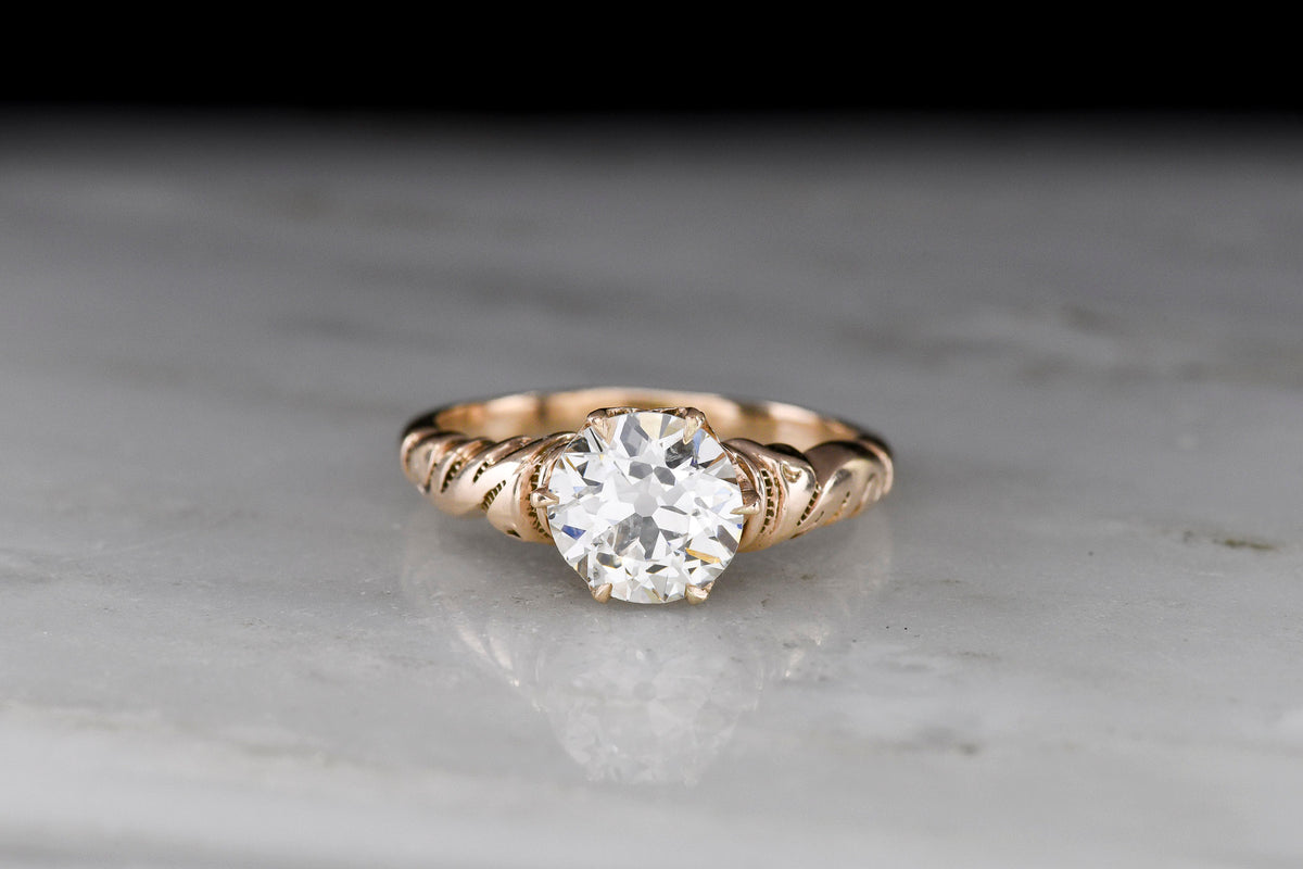 Late Victorian Six-Prong Solitaire Engagement Ring with Scrollwork Shoulders