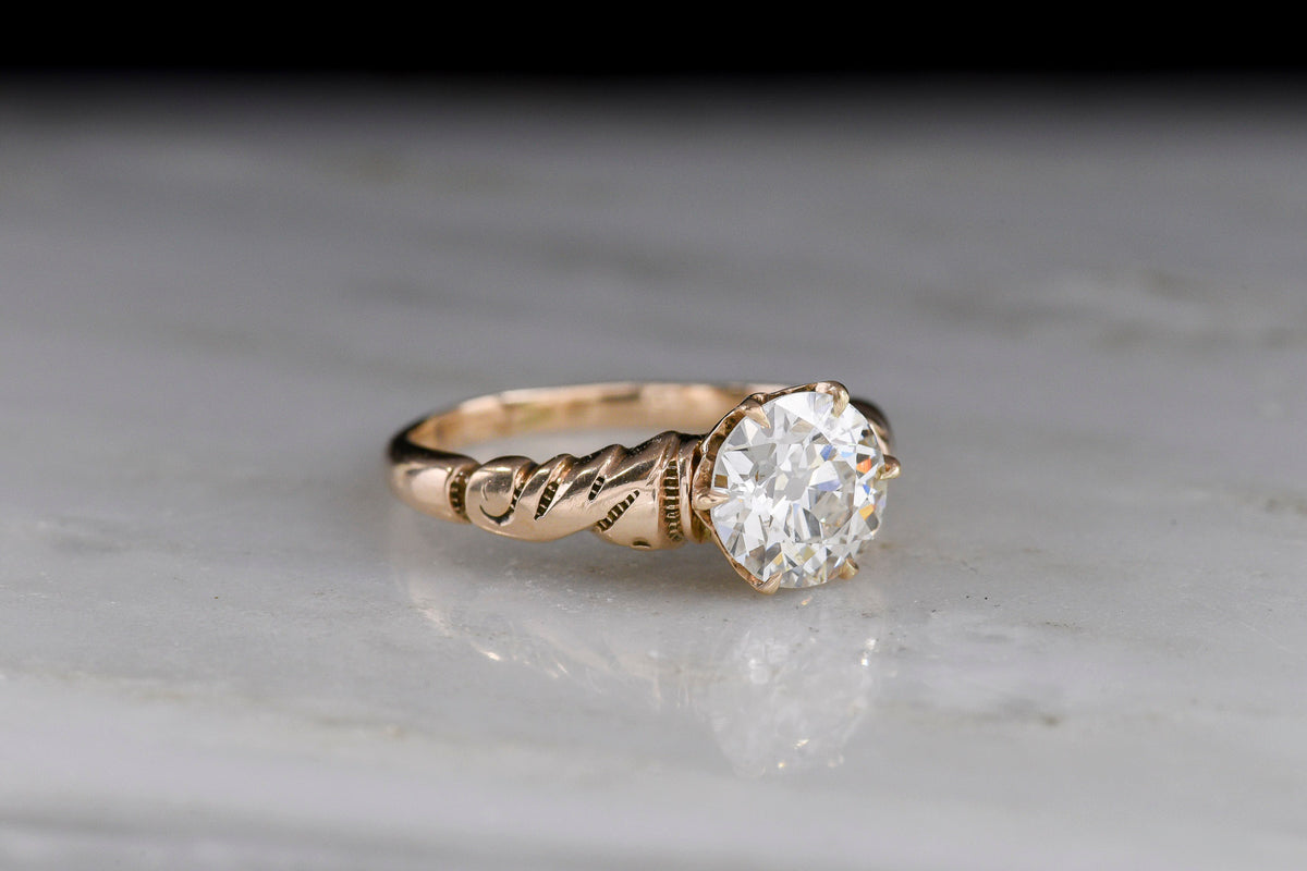 Late Victorian Six-Prong Solitaire Engagement Ring with Scrollwork Shoulders