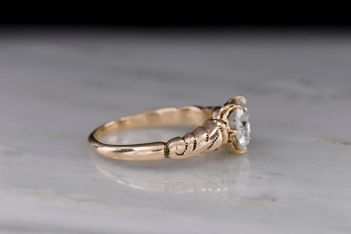 Late Victorian Six-Prong Solitaire Engagement Ring with Scrollwork Shoulders