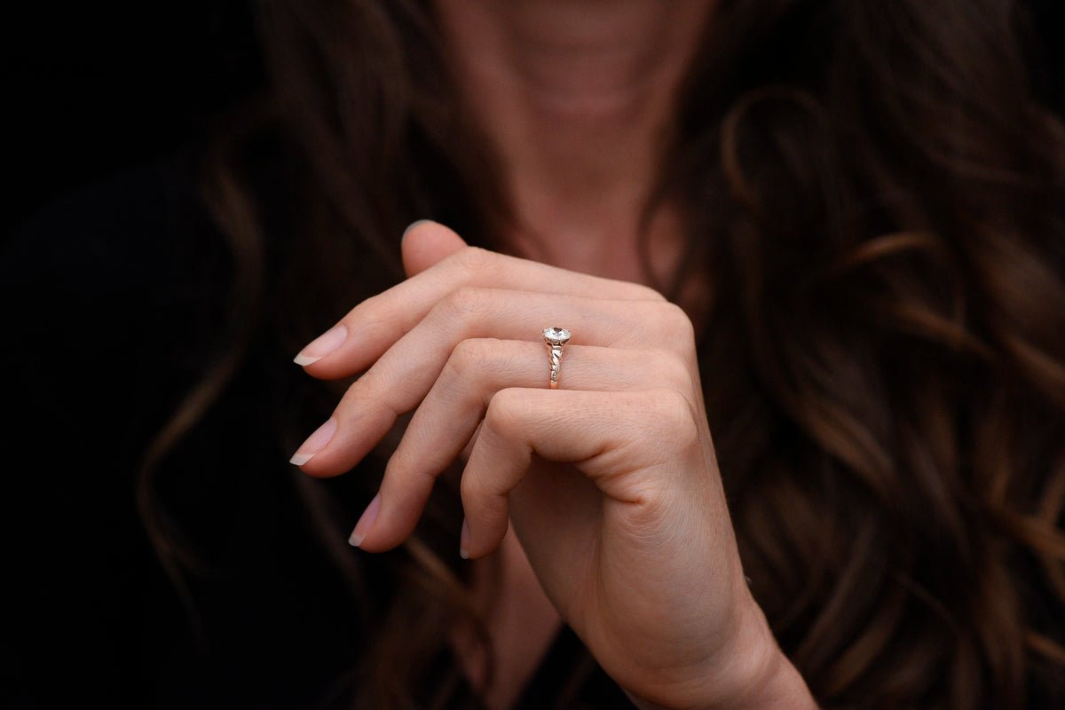 Late Victorian Six-Prong Solitaire Engagement Ring with Scrollwork Shoulders