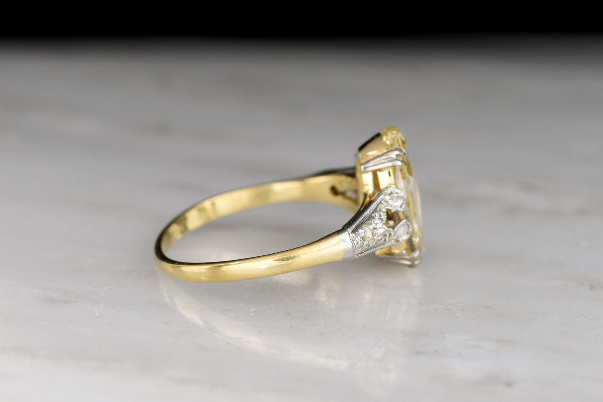 Fancy Yellow Oval Rose Cut Diamond Engagement Ring in Gold and Platinum