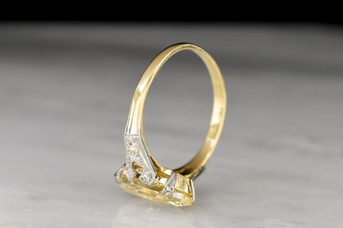 Fancy Yellow Oval Rose Cut Diamond Engagement Ring in Gold and Platinum