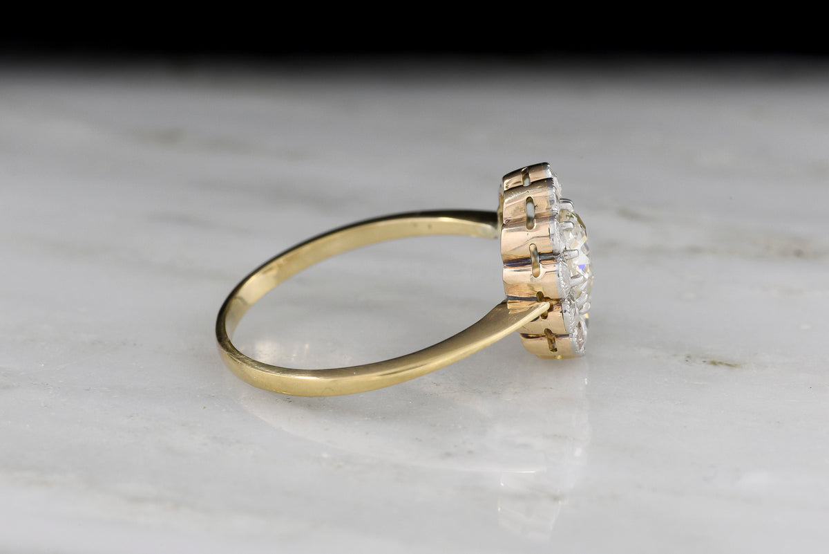 Edwardian Floral Cluster Engagement Ring with an Old Mine Cut Center and Rose Cut Accents