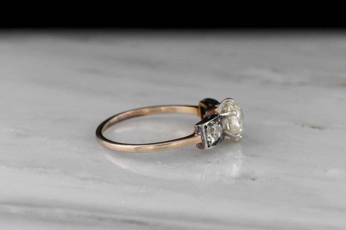 Late-Victorian Three-Stone Mixed-Metal Engagement Ring with Old Mine Cut Diamonds