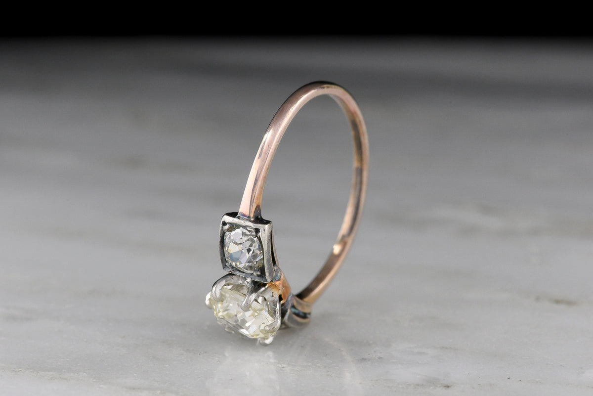 Late-Victorian Three-Stone Mixed-Metal Engagement Ring with Old Mine Cut Diamonds
