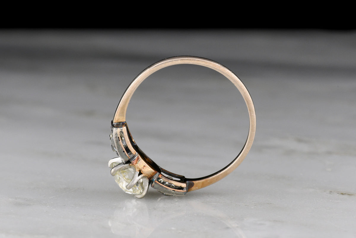 Late-Victorian Three-Stone Mixed-Metal Engagement Ring with Old Mine Cut Diamonds