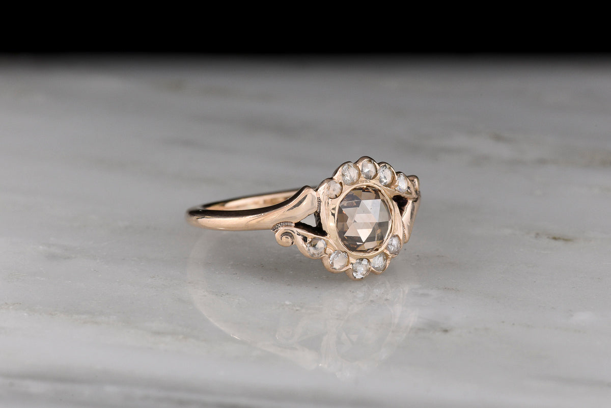 Rose Cut Brownie Diamond Engagement Ring with Rotational Symmetry