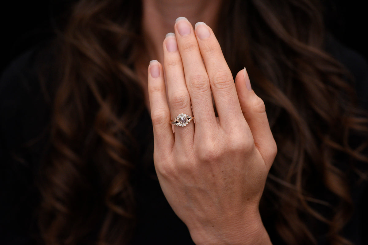 Rose Cut Brownie Diamond Engagement Ring with Rotational Symmetry