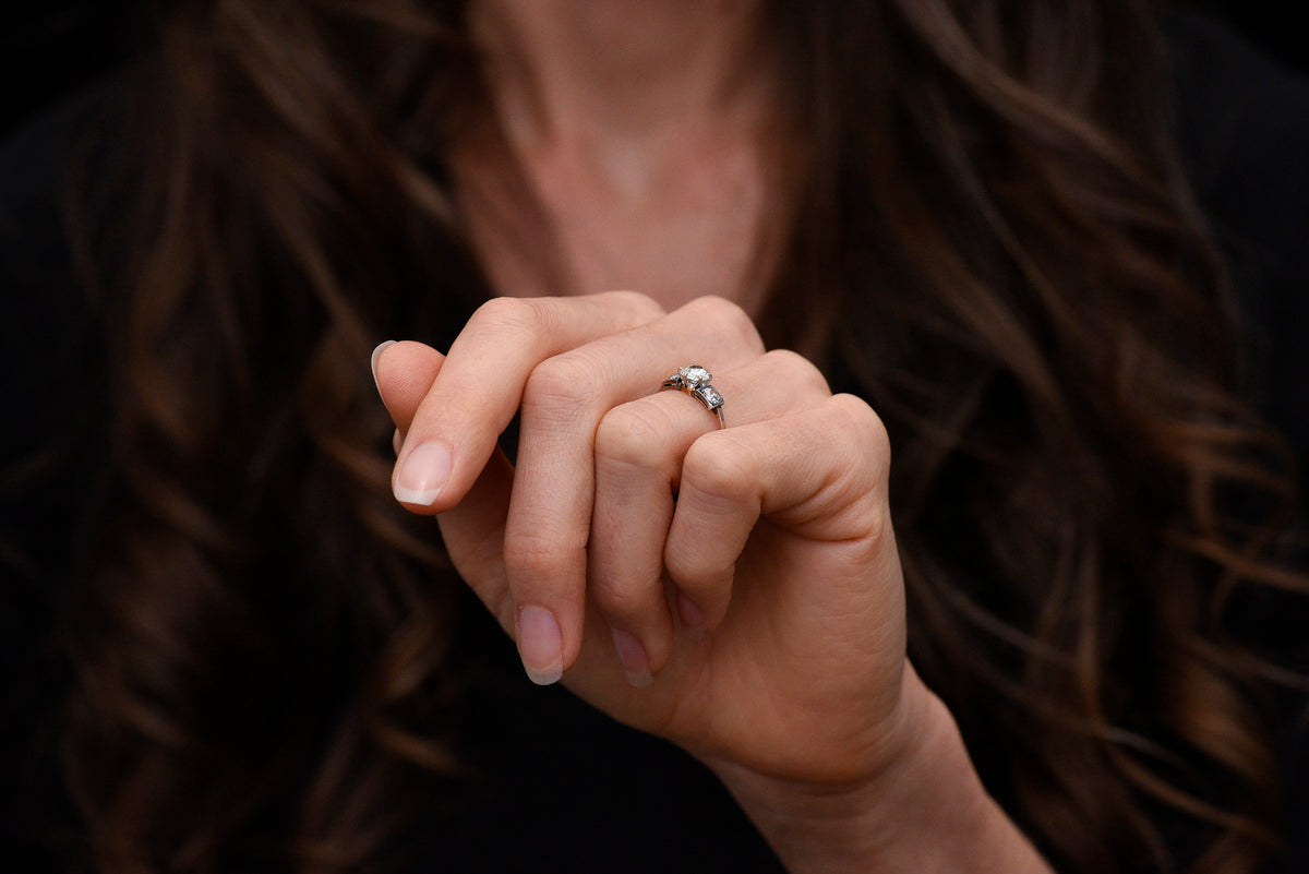 Late-Victorian Three-Stone Mixed-Metal Engagement Ring with Old Mine Cut Diamonds