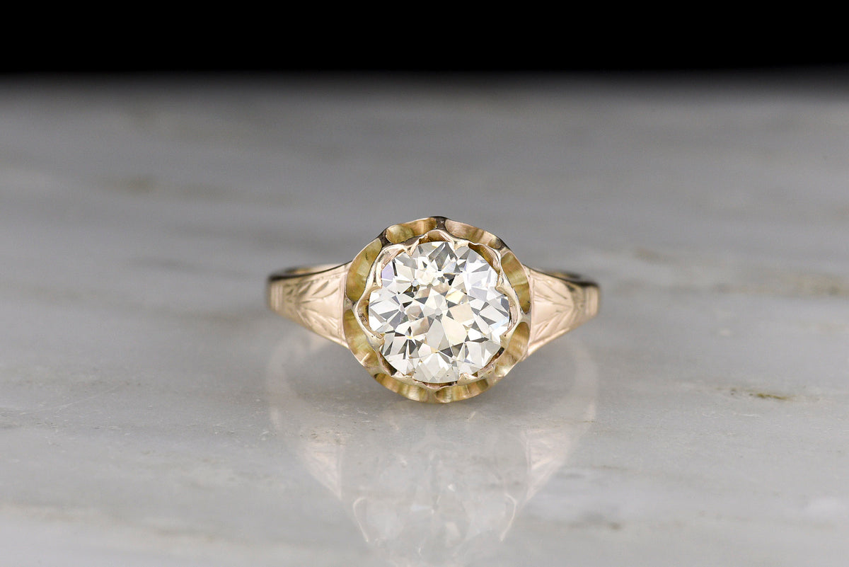c. Early 1900s Post-Victorian Solitaire Engagement Ring with a Unique Double-Buttercup Design