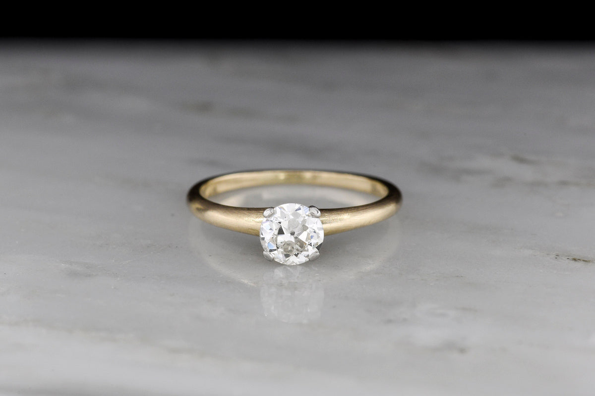 Classic Two-Tone Mid-Century Solitaire Engagement Ring or Stacking Anniversary Ring