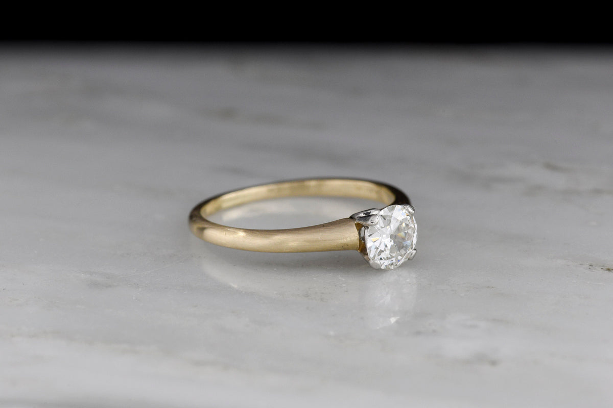 Classic Two-Tone Mid-Century Solitaire Engagement Ring or Stacking Anniversary Ring