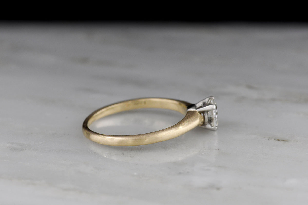 Classic Two-Tone Mid-Century Solitaire Engagement Ring or Stacking Anniversary Ring