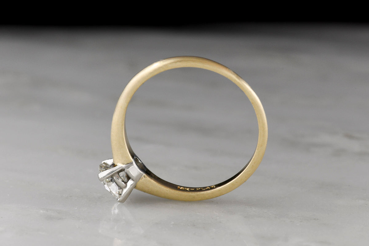 Classic Two-Tone Mid-Century Solitaire Engagement Ring or Stacking Anniversary Ring