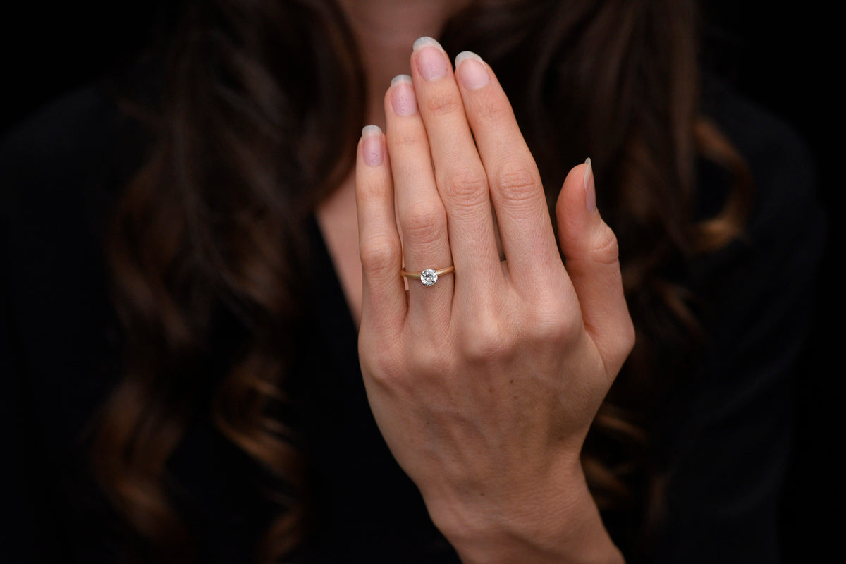 Classic Two-Tone Mid-Century Solitaire Engagement Ring or Stacking Anniversary Ring