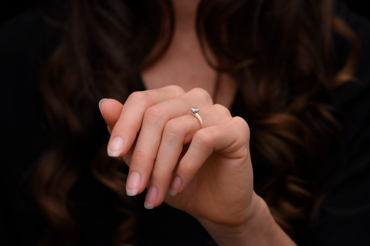 Classic Two-Tone Mid-Century Solitaire Engagement Ring or Stacking Anniversary Ring