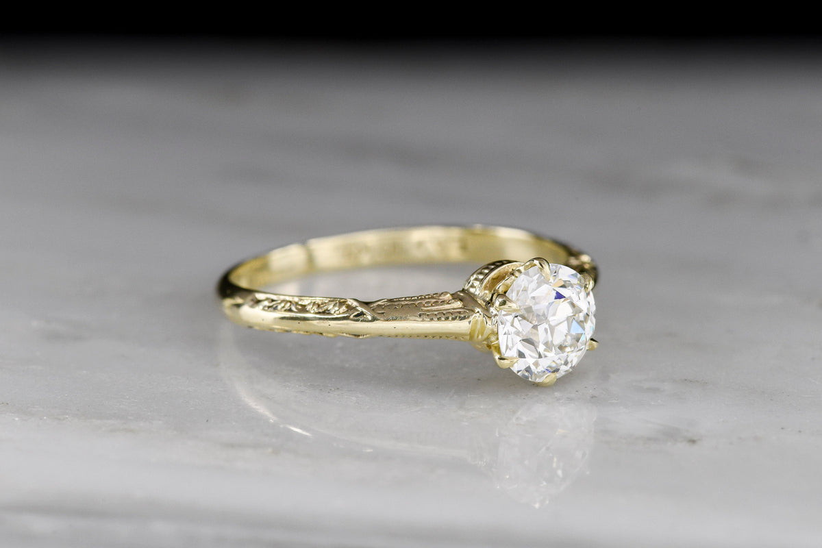 Late/Post-Victorian Old European Cut Solitaire Engagement Ring with Ornate Chasing