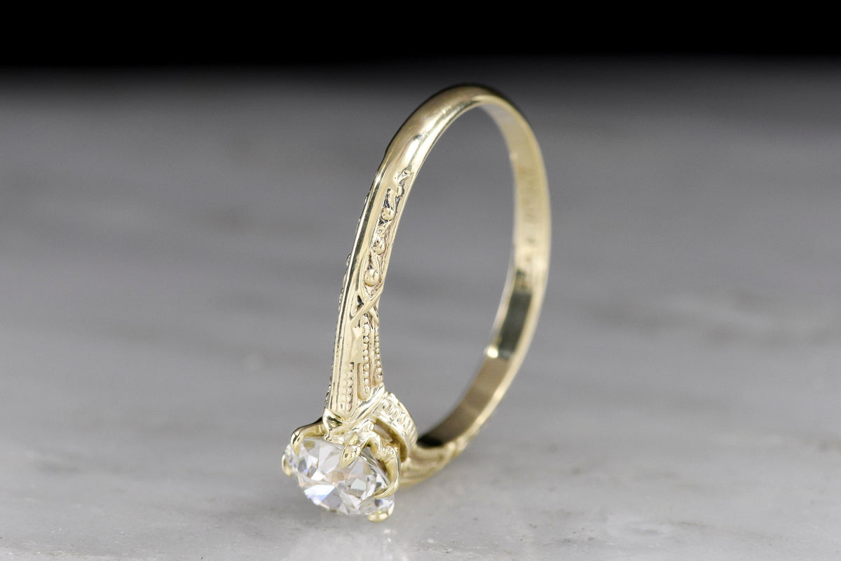 Late/Post-Victorian Old European Cut Solitaire Engagement Ring with Ornate Chasing