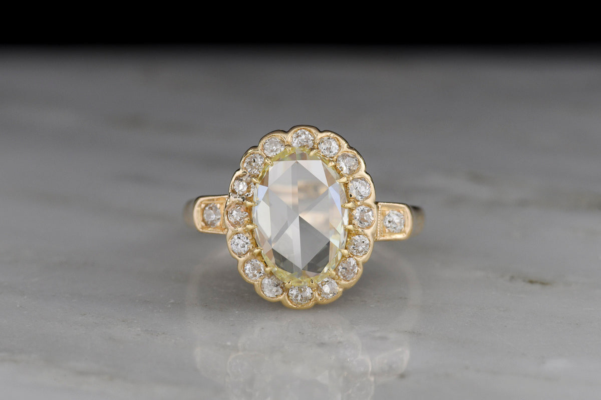 RESERVED for J.L.!!! c. 1900 Gold Cluster Ring with a 1.62 Carat Oval Rose Cut Diamond Center