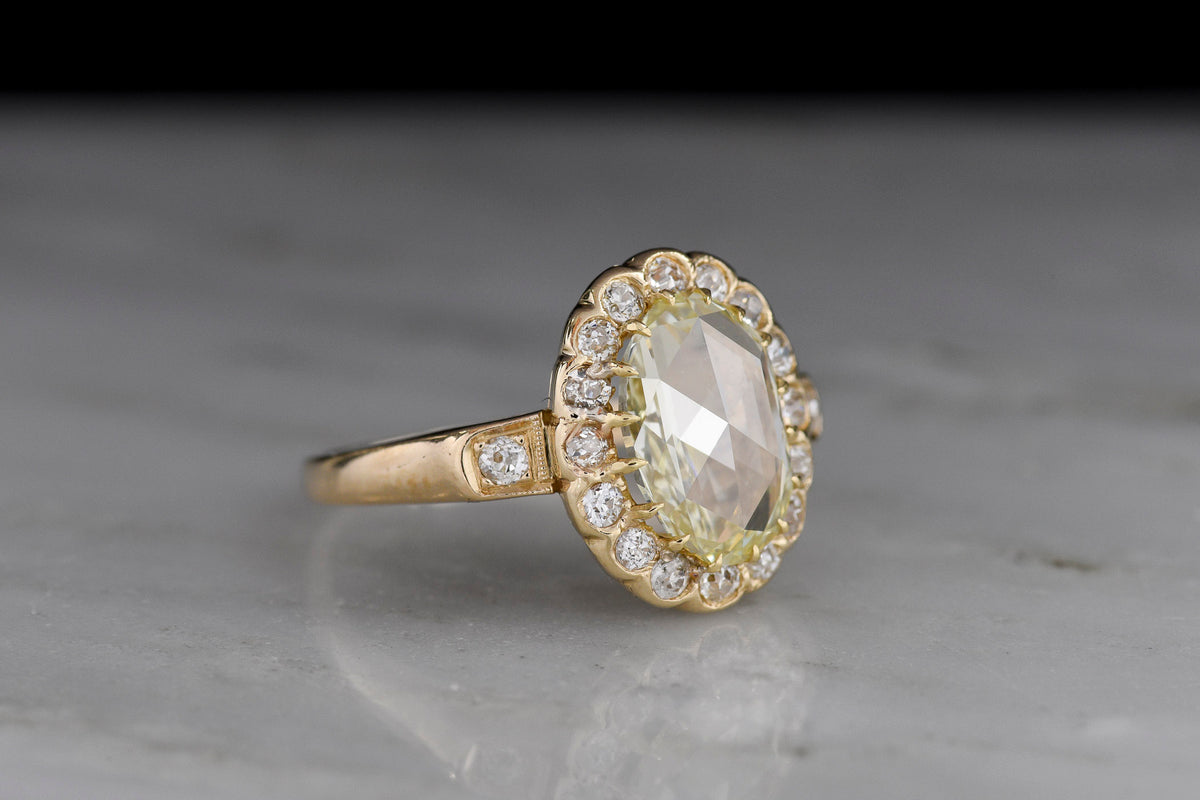 RESERVED for J.L.!!! c. 1900 Gold Cluster Ring with a 1.62 Carat Oval Rose Cut Diamond Center