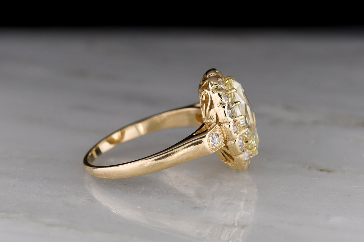 RESERVED for J.L.!!! c. 1900 Gold Cluster Ring with a 1.62 Carat Oval Rose Cut Diamond Center