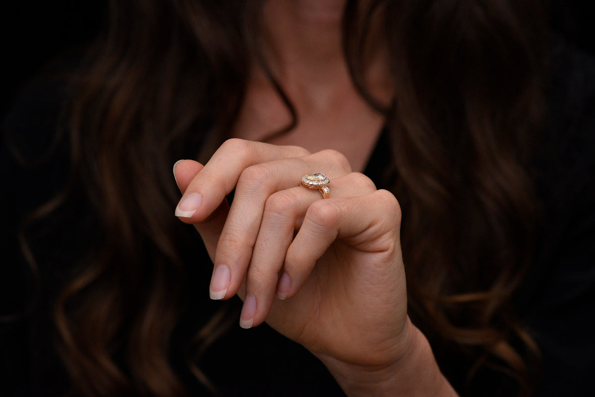 RESERVED for J.L.!!! c. 1900 Gold Cluster Ring with a 1.62 Carat Oval Rose Cut Diamond Center