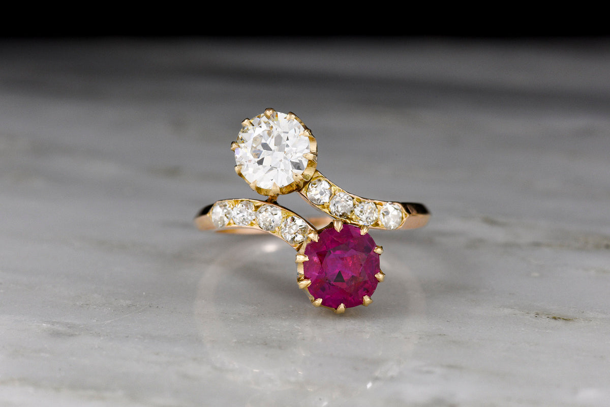 Late-Victorian Bypass/Toi et Moi Ring Featuring a GIA Burmese No Heat Ruby and Old European Cut Diamond