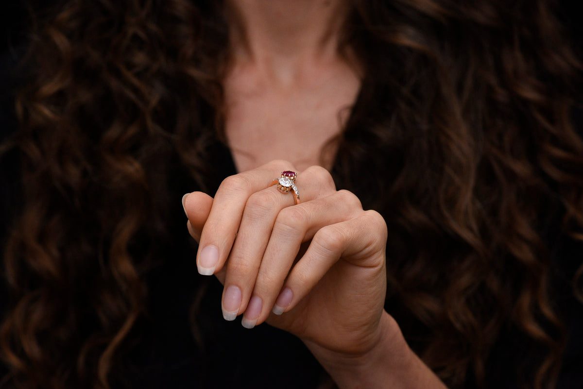 Late-Victorian Bypass/Toi et Moi Ring Featuring a GIA Burmese No Heat Ruby and Old European Cut Diamond