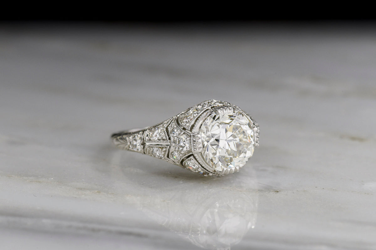 Edwardian Platinum Engagement Ring with Ornate Hand-Pierced Detailing