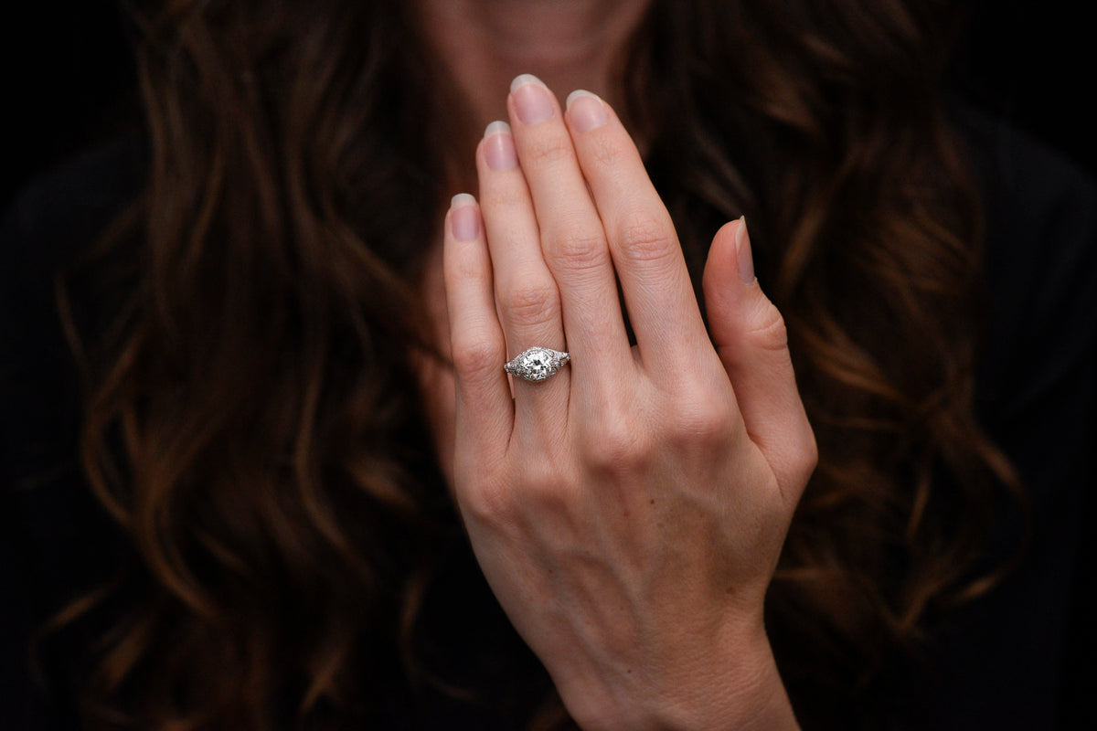 Edwardian Platinum Engagement Ring with Ornate Hand-Pierced Detailing