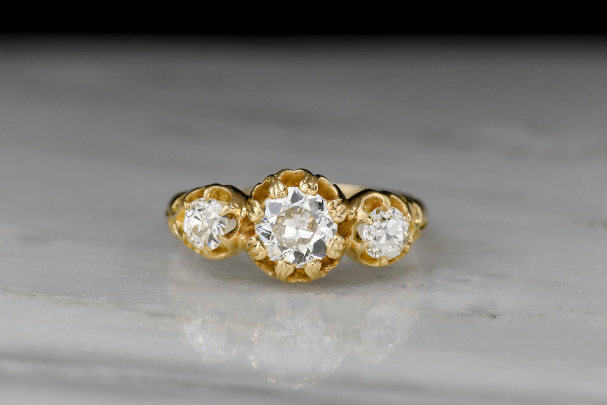 c. Mid-Late 1800s English Three Stone Diamond Ring in 18K Gold