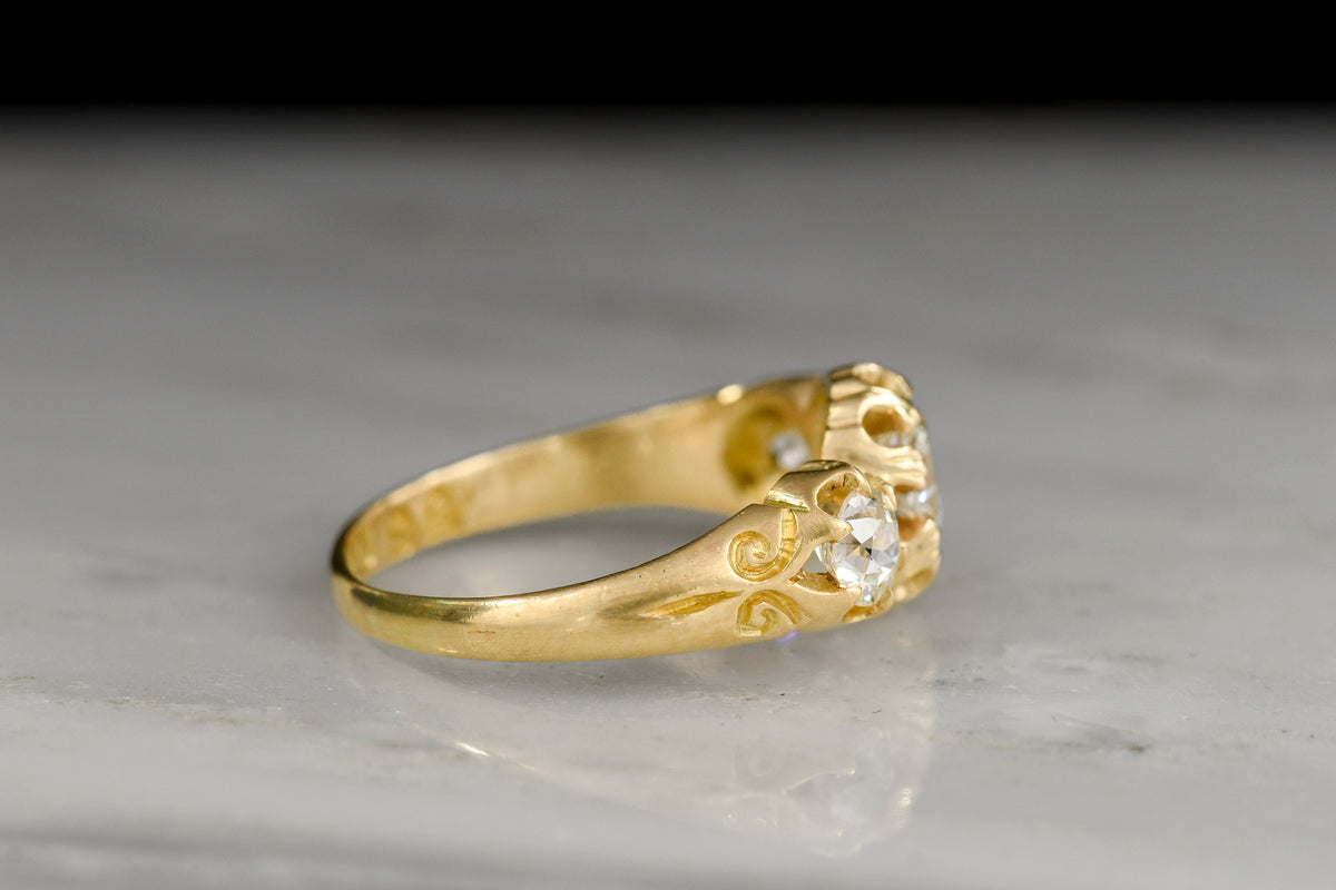 c. Mid-Late 1800s English Three Stone Diamond Ring in 18K Gold