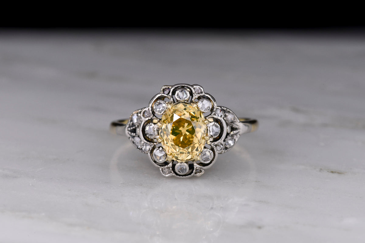 c. Mid-Late 1800s Victorian Right-Hand Ring with a Fancy Deep Yellow Old Mine Cut Diamond Center