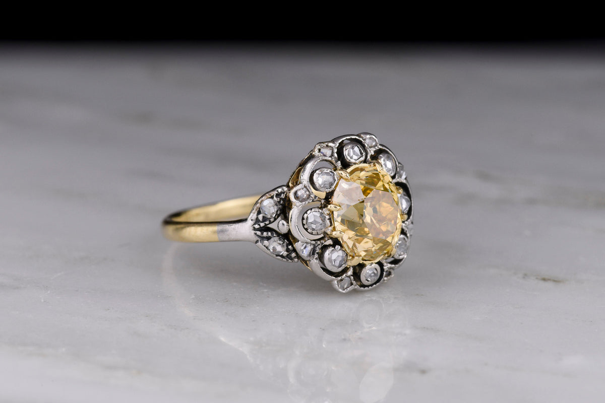 c. Mid-Late 1800s Victorian Right-Hand Ring with a Fancy Deep Yellow Old Mine Cut Diamond Center