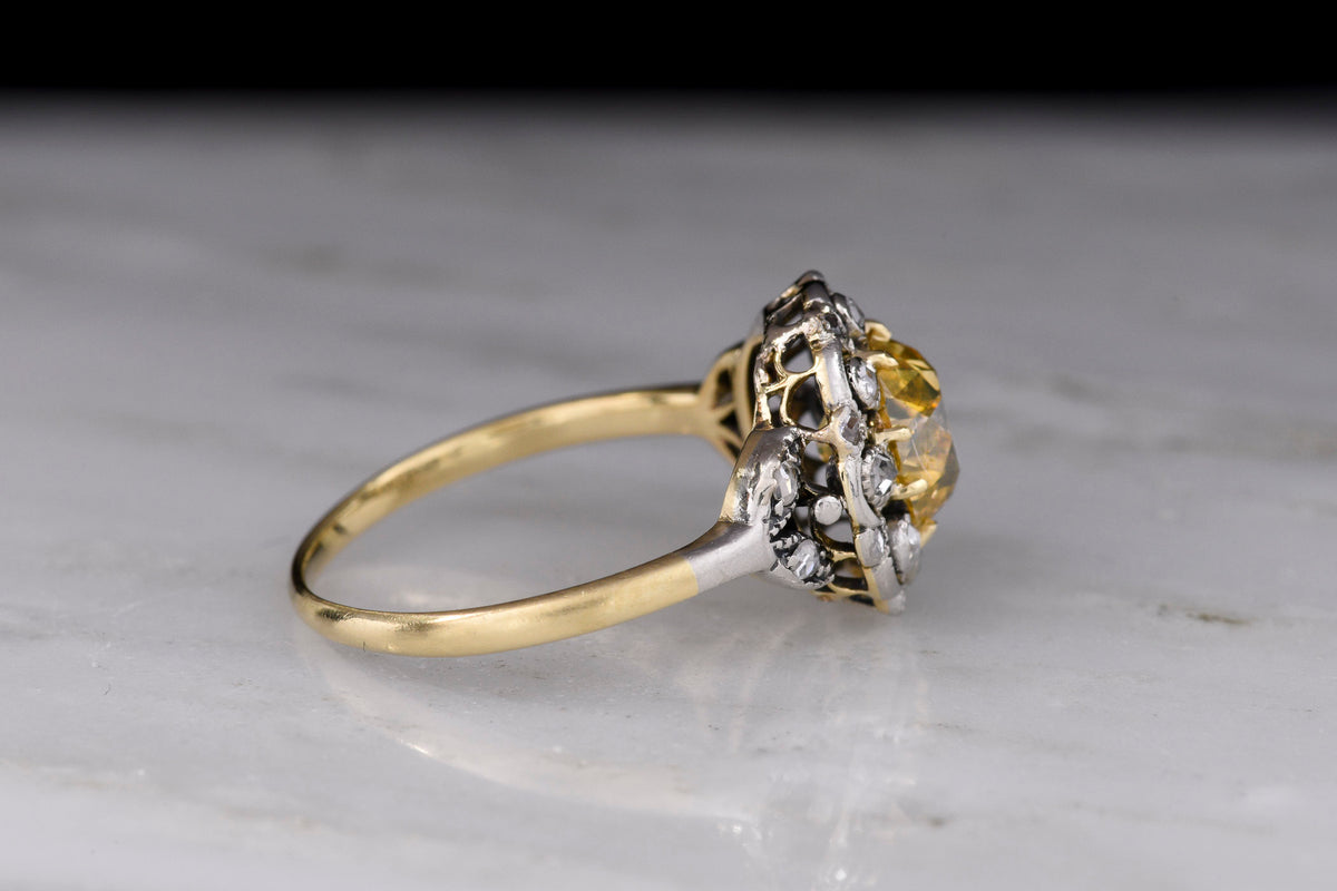 c. Mid-Late 1800s Victorian Right-Hand Ring with a Fancy Deep Yellow Old Mine Cut Diamond Center