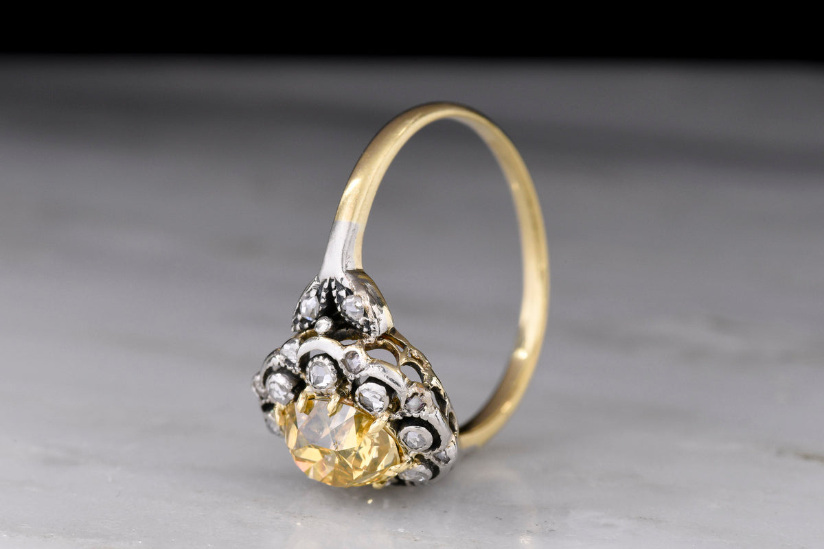 c. Mid-Late 1800s Victorian Right-Hand Ring with a Fancy Deep Yellow Old Mine Cut Diamond Center