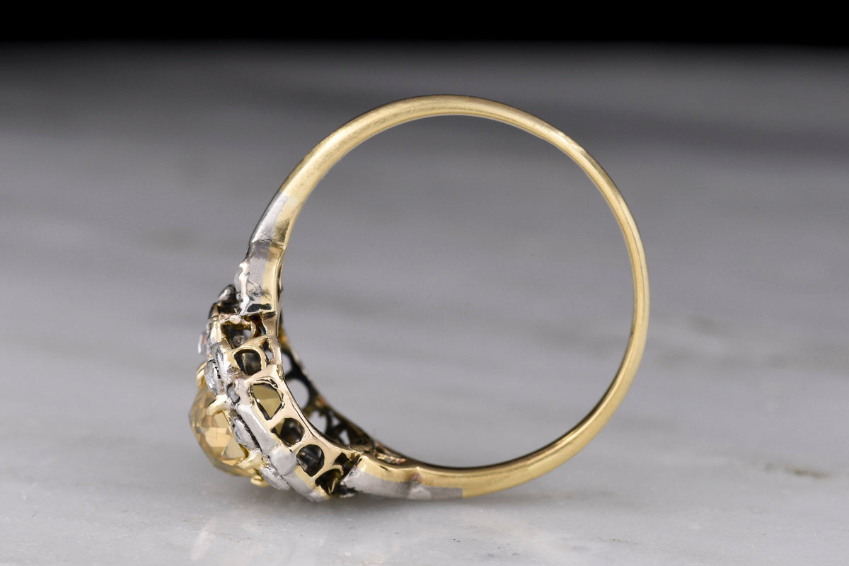 c. Mid-Late 1800s Victorian Right-Hand Ring with a Fancy Deep Yellow Old Mine Cut Diamond Center