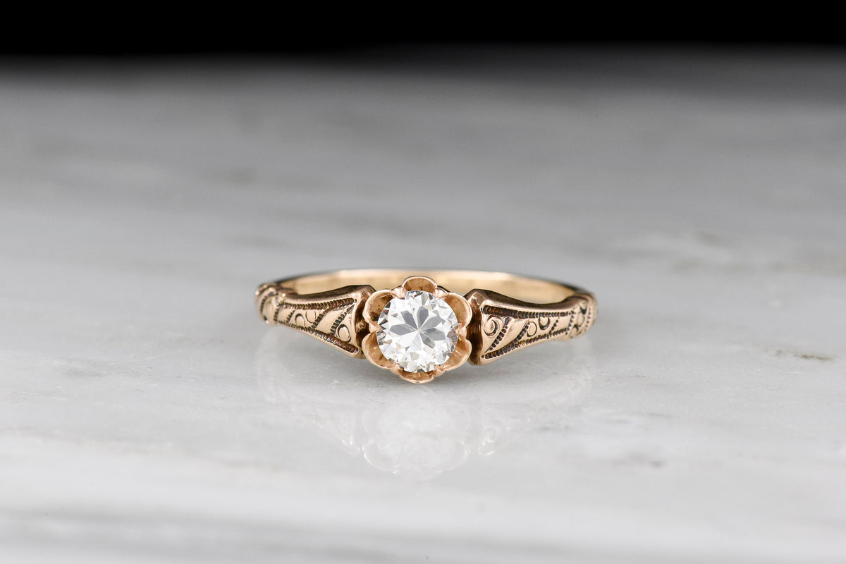 c. 1900 J.R. Wood &amp; Sons Transitional Cut Diamond Buttercup Solitaire Engagement Ring