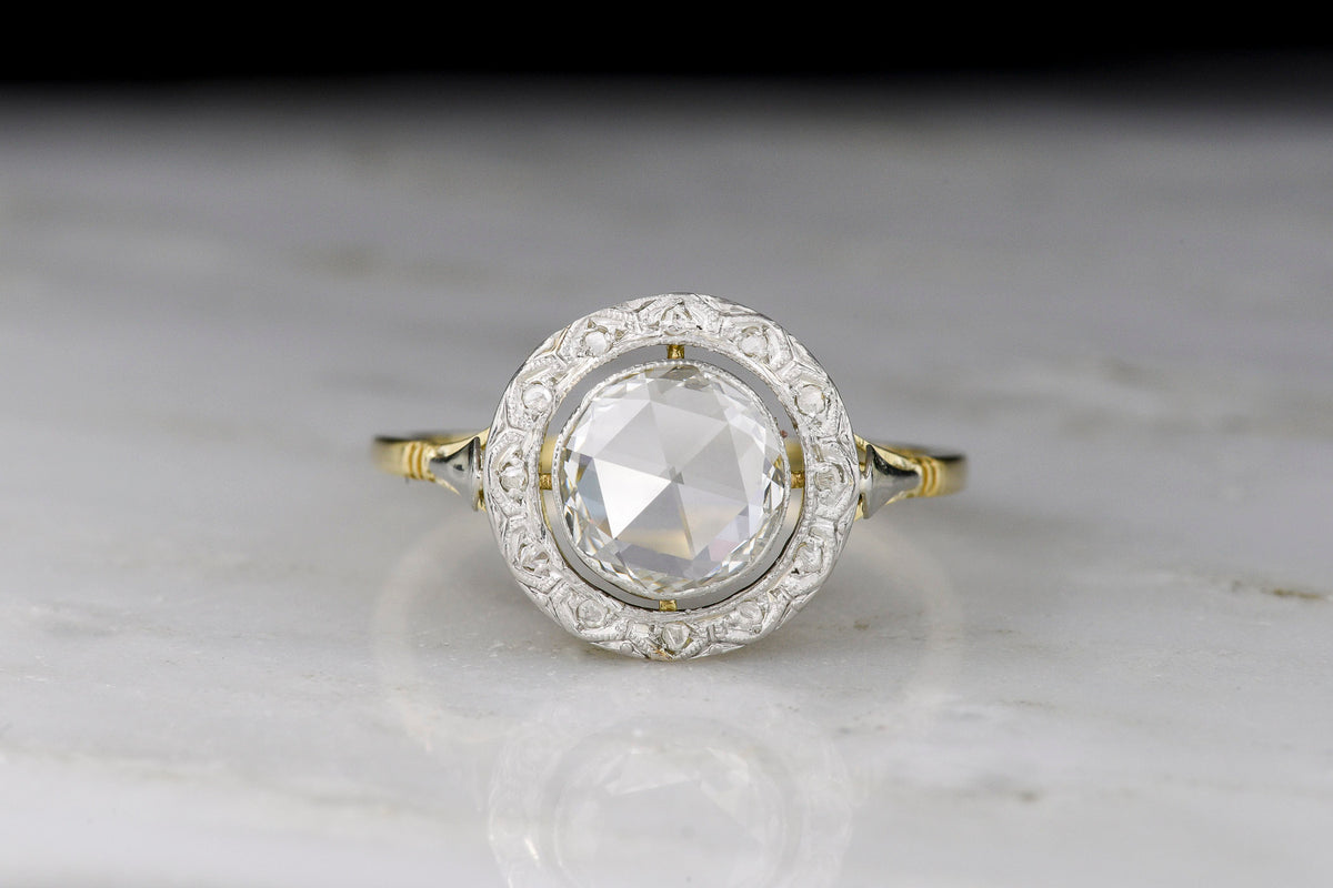 Parisian Belle Époque Two-Tone Ring with a Round Rose Cut Diamond