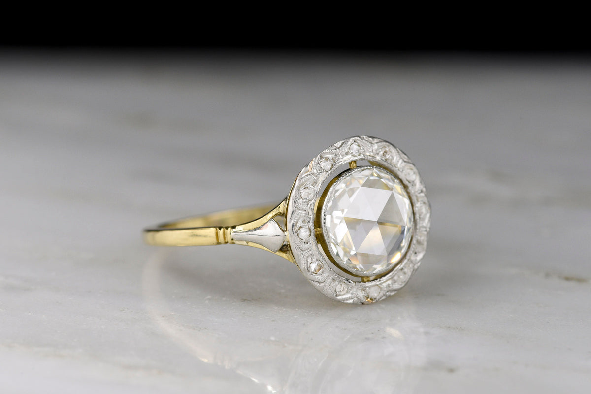 Parisian Belle Époque Two-Tone Ring with a Round Rose Cut Diamond